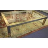 LOW TABLE, French 1970's, faded gilt metal square section frame, with clear glass top,