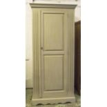ARMOIRE, French traditionally grey painted with single panelled door enclosing hanging space,