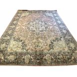 FINE PURE SILK TEHRAN DESIGN CARPET, 385cm x 270cm, central medallion on a palmette,