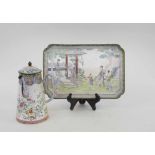 CANTON ENAMEL, a fine conical shaped chocolate pot with famille rose decoration,