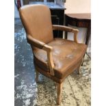 FAUTEUIL, French chateau Louis XV style, natural coach hide and arched back and cushion, 60cm W.
