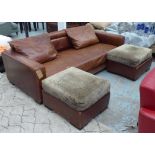 FENDI SOFA, large two seater, in tanned leather on square supports, 230cm L,