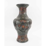 A LARGE & FINE 19TH CENTURY CINNABAR LACQUER TWO COLOURED VASE, of balluster shape,
