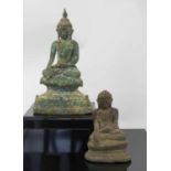 RARE BURMESE BRONZE SHAN BUDDHA, with traces of gilding 22cm H and another Burmese buddha 13cm H.