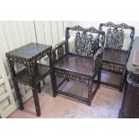 CHINESE OPEN ARMCHAIRS, a pair,