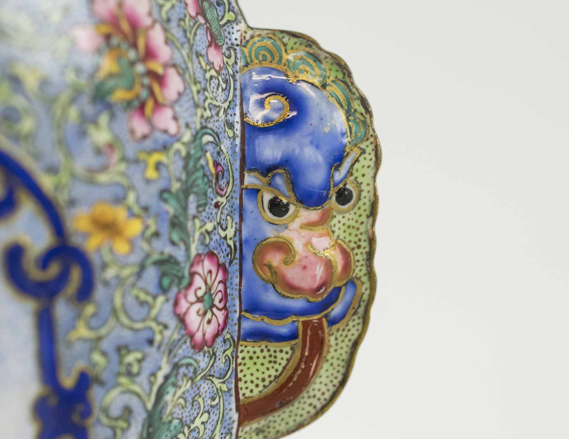 CANTON ENAMEL QIANLONG, a fine famille rose wall vase, 24cm H and a tea cannister, 18cm J. - Image 2 of 9