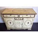 SIDE CABINET, late 19th Century oak and later painted in the neoclassical manner,