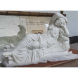 ANTIQUE MARBLE SCULPTURE, carved to depict a reclining Cleopatra after George Bareau, 75cm x 51cm H.