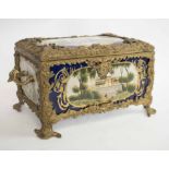 A SEVRES STYLE ORMOLU MOUNTED BOX, the interior with material liner, 30cm x 19cm H x 19.5cm.