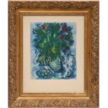 MARC CHAGALL 'Fleurs', pochoir in colours, numbered edition: 500-Daniel Jacomet stamp, 50cm x 38cm.