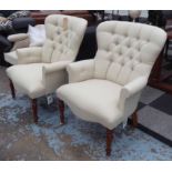 ARMCHAIRS, a pair, English country house style buttoned back finish, 100cm H.