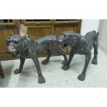 BRONZE TIGERS, a pair, contemporary school, stylised studies, 63cm H.