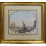 SAMUEL ATKINS (British 1760-1810) 'A Beached Vessel and other Shipping', watercolour,