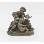 ANTIQUE BRONZE GROUP OF CHILDREN PAINTING, finely caste on an oval base, mid 19th century,