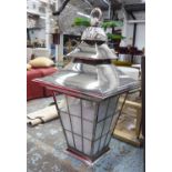 LARGE HANGING CUPOLA LANTERN BY CHARLES EDWARDS, made in brass and finished in nickel,