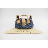 LOUIS VUITTON DENIM HANDBAG, monogram denim with leather trims and handles, gold tone hardware,