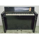 ART DECO EAVESTAFF PIANO, in ebonised gloss and chrome lined case, 130cm W.