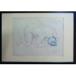 ULI NIMPTSCH (1897-1977) 'Crouched Nude', pencil and crayons drawing, signed lower right,