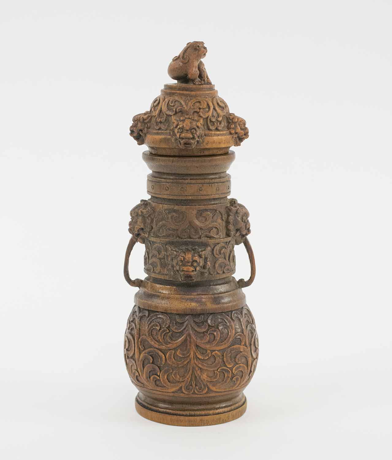 RARE 18TH CENTURY CHINESE CARVED BAMBOO ROOT VASE AND COVER, - Image 7 of 8