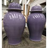 TEMPLE JARS, a pair, Chinese ceramic ginger jar form in violet with lids, 53cm H.