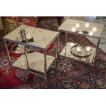 SIDE TABLES, a pair, Regency style reeded silvered metal with mirrored tiers, 50cm x 50cm x 36cm H.