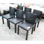 PAOLO PIVA ARCADIA DINING CHAIRS, a set of six, in black leather on square supports, 46cm W.