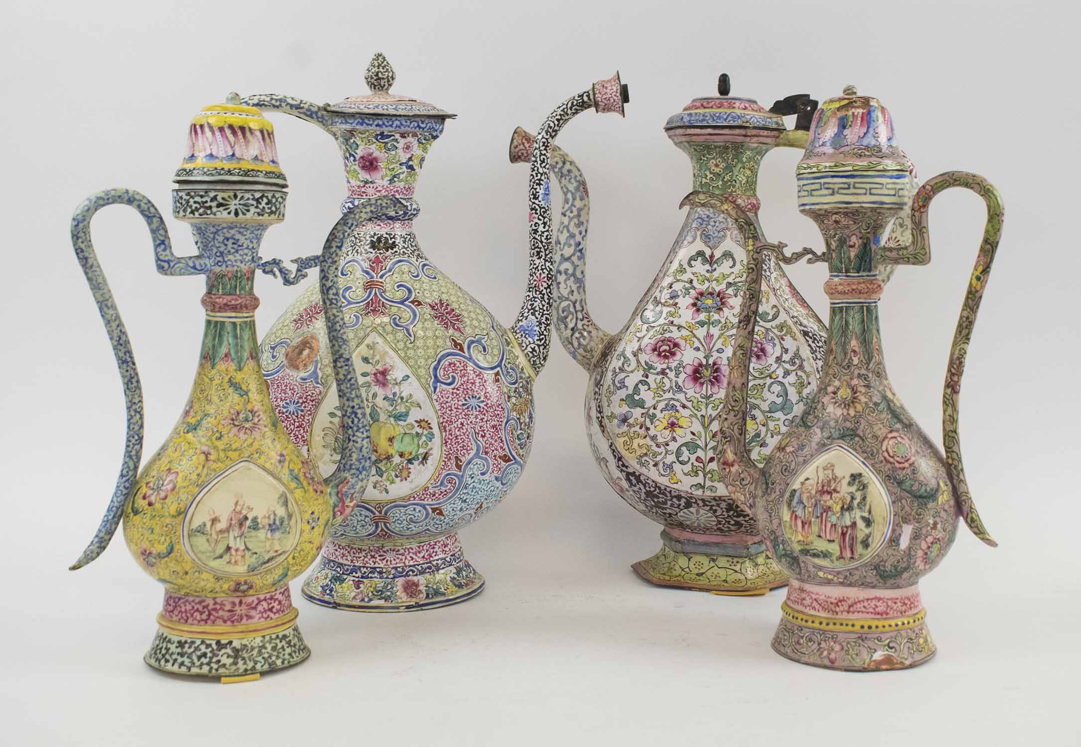 CANTON ENAMEL, for the Islamic market, a group of four different pouring vessels (with damages),