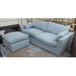 SOFA WORKSHOP SOFABED, large two seater, in sky blue upholstery with matching footstool,