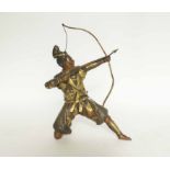 A FINE JAPANESE MEIJI PERIOD BRONZE AND GILDED BRONZE SAMURAI ARCHER, 26cm H, signed on reverse.