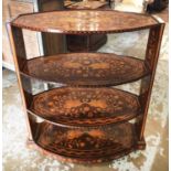 BUFFET, 19th century Dutch mahogany and satinwood foliate marquetry with four oval tiers, 77cm W.