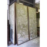 CHINESE WALLPAPER, three panels framed, each panel overall 98cm W x 250cm H.