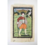 FINE INDIAN MINIATURE PAINTING, of a European nobleman painted on paper in a landscape setting,