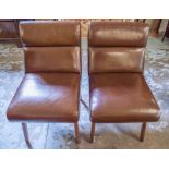 COCKTAIL CHAIRS, a pair, vintage 1960's teak and brown leather studded, 45cm W.