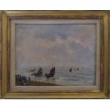 19th CENTURY SCHOOL 'Sea Shore', oil on canvas, 18cm x 23cm, framed.