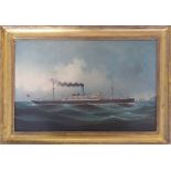 19th CENTURY ENGLISH SCHOOL 'Passenger Ship', oil on canvas, 43cm x 68.5cm, framed.