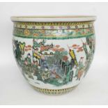 A LARGE FAMILLIE VERTE 19TH CENTURY CHINESE FISH BOWL, decorated with typical battle scenes, 41.