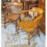 ARMCHAIRS, a pair, 19th century English elm and beech, each with smokers bow back, 65cm W.