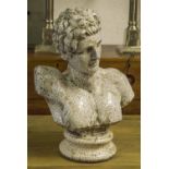 CLASSICAL BUST, after the antique, white cracklure ceramic of a Roman, 53cm H x 43cm.