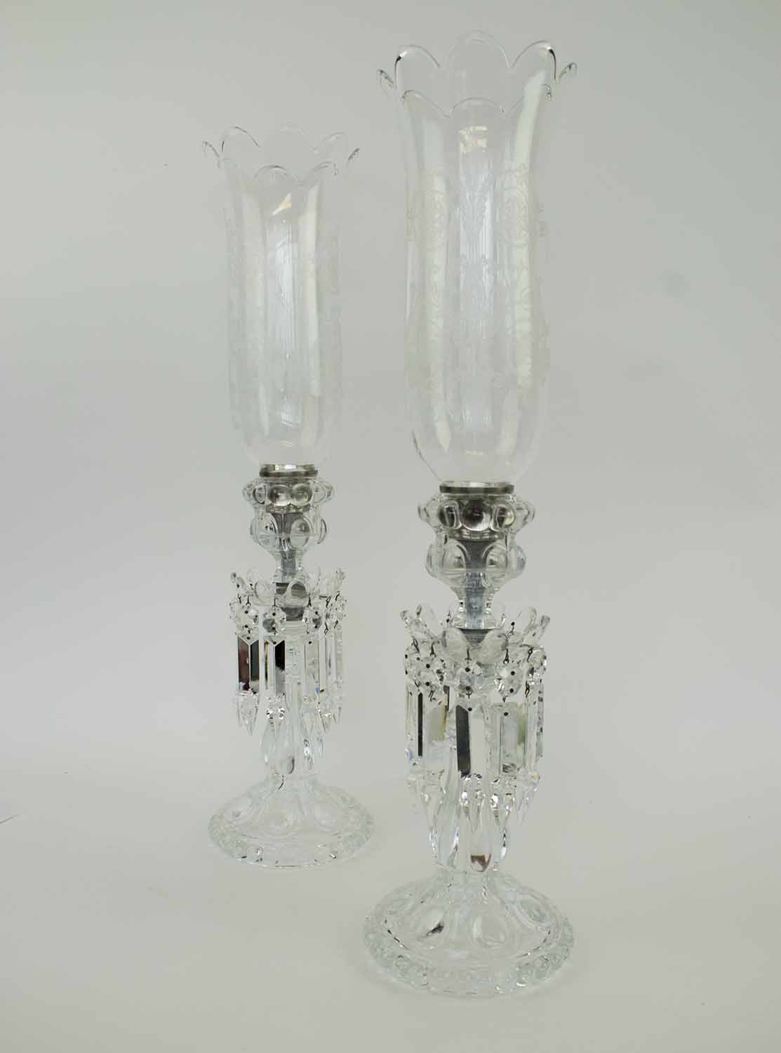 BACCARAT CRYSTAL FRANCE, a pair of storm lamp lustres with acid etched shades, circa 1970,