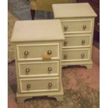 BEDSIDE CHESTS, a pair, Victorian style grey painted and lined each with three drawers,