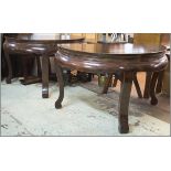 DEMI LUNE TABLES, a pair, Chinese elm, 96cm H x 146cm x 73cm,