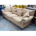 GEORGE SMITH SOFA, of large proportions on a natural coloured fabric and detachable legs,