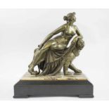ANTIQUE BRONZE SCULPTURE, depicting Ariadne and a panther on marble and ormolu plinth, 45cm x 40cm.