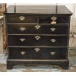 CHEST, early 18th century English fruitwood and ebonised with chased silvered handles,