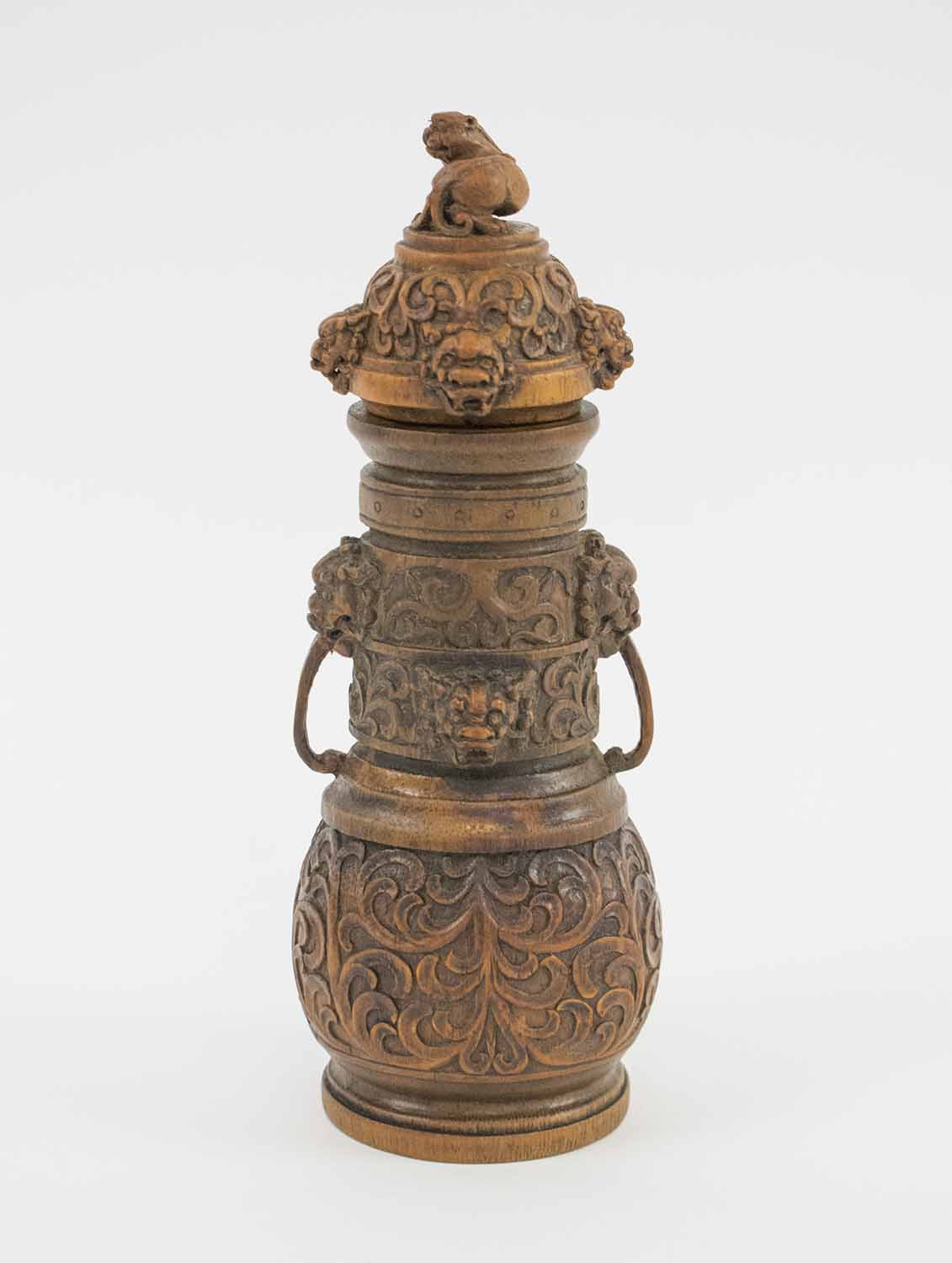 RARE 18TH CENTURY CHINESE CARVED BAMBOO ROOT VASE AND COVER,