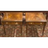 LAMP TABLES, a pair, George III style mahogany each with drawer and twined supports,