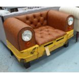 CAR LOVERS ARMCHAIR, with light up head lamps, 115cm x 60cm D x 73cm H.