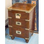 BEDSIDE CHESTS, a pair, Victorian campaign style, mahogany and brass bound,