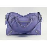 BALENCIAGA CITY BAG, lavender leather with rolled top handles, detachable shoulder strap,