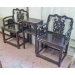 CHINESE OPEN ARMCHAIRS, a pair,